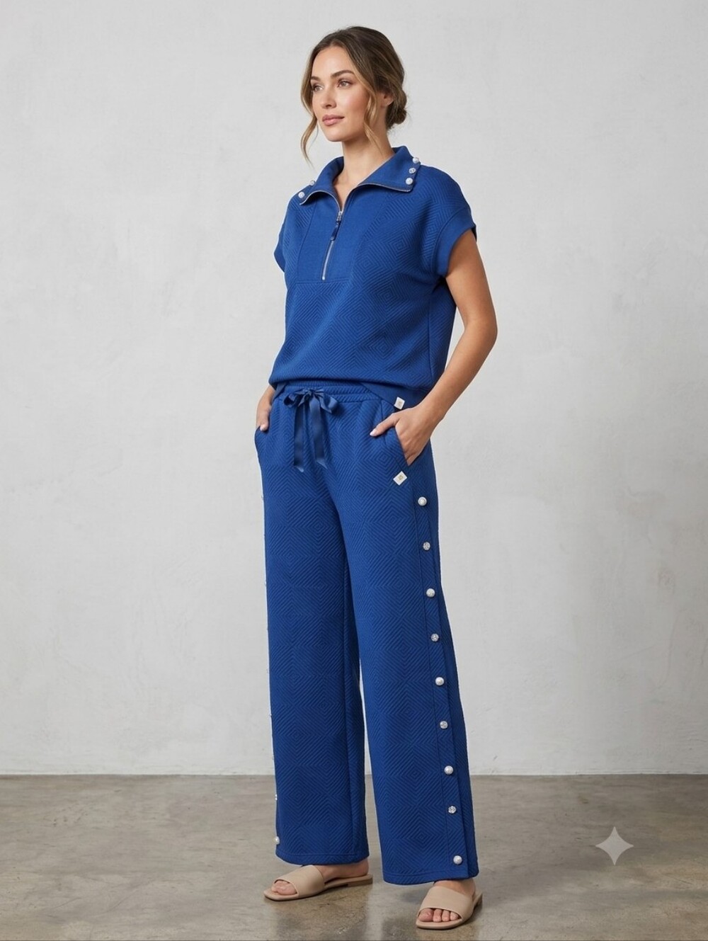 Simpy Souther Quilted Quarter Zip Top/Wide Leg Capri Lounge Pants Size XXL Nwt